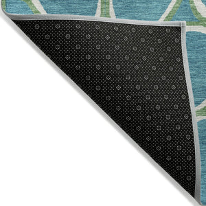 HomeRoots 9' Contemporary Teal Blue Ivory & Green Abstract Washable Area Rug for Indoor/Outdoor Spaces 600574