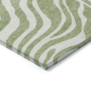 Homeroots 3' Artichoke Green And Ivory Animal Print Washable Area Rug For Indoor Or Outdoor Use, Durable Style 3' X 5' Polyester 600576