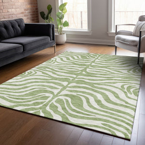 Homeroots 3' Artichoke Green And Ivory Animal Print Washable Area Rug For Indoor Or Outdoor Use, Durable Style 3' X 5' Polyester 600576