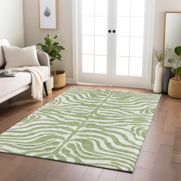 Homeroots 3' Artichoke Green And Ivory Animal Print Washable Area Rug For Indoor Or Outdoor Use, Durable Style 3' X 5' Polyester 600576