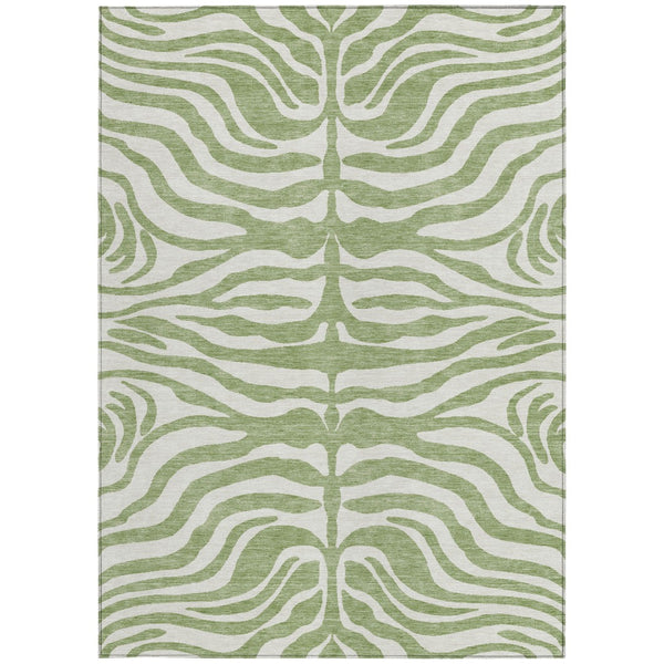 Homeroots 3' Artichoke Green And Ivory Animal Print Washable Area Rug For Indoor Or Outdoor Use, Durable Style 5' X 8' Polyester 600577