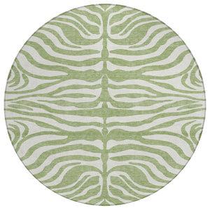 HomeRoots 5' Artichoke Green and Ivory Animal Print Area Rug – Durable, Washable for Indoor and Outdoor Use 8' Round 600578