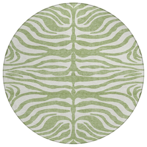 HomeRoots 5' Artichoke Green and Ivory Animal Print Area Rug – Durable, Washable for Indoor and Outdoor Use 8' Round 600578