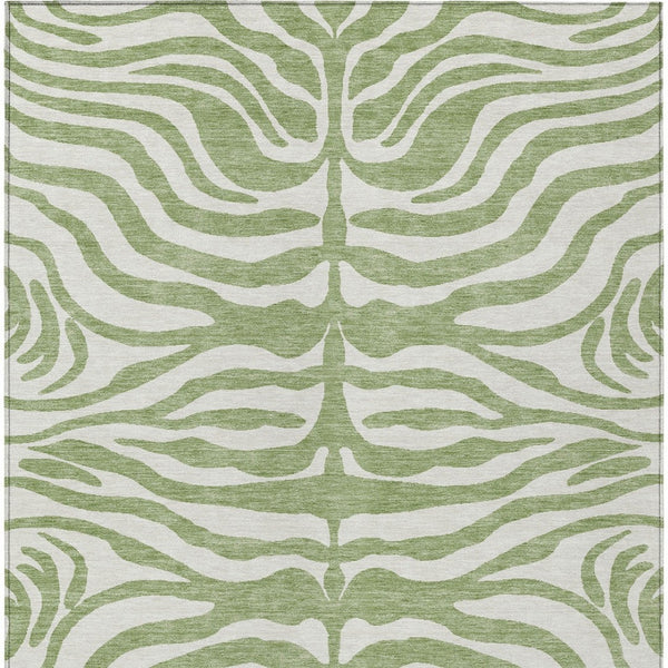 Homeroots 3' Artichoke Green And Ivory Animal Print Washable Area Rug For Indoor Or Outdoor Use, Durable Style 8' X 10' Polyester 600579