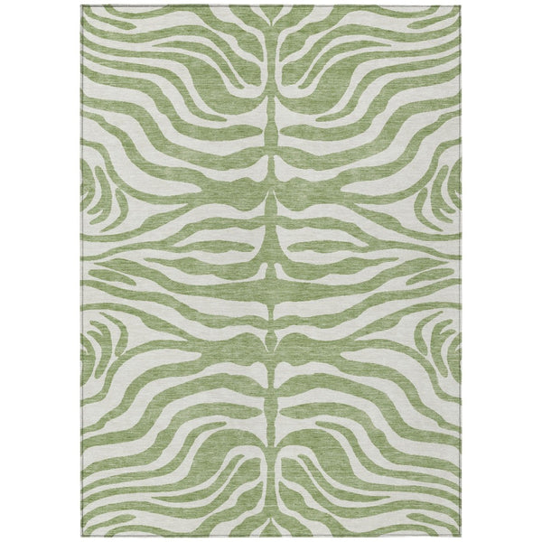 HomeRoots 5' Artichoke Green and Ivory Animal Print Area Rug – Durable, Washable for Indoor and Outdoor Use 8' X 10' 600579