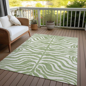 Homeroots 3' Artichoke Green And Ivory Animal Print Washable Area Rug For Indoor Or Outdoor Use, Durable Style 10' X 14' Polyester 600581