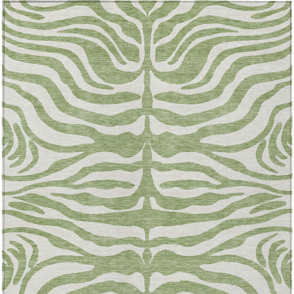 Homeroots 3' Artichoke Green And Ivory Animal Print Washable Area Rug For Indoor Or Outdoor Use, Durable Style 10' X 14' Polyester 600581