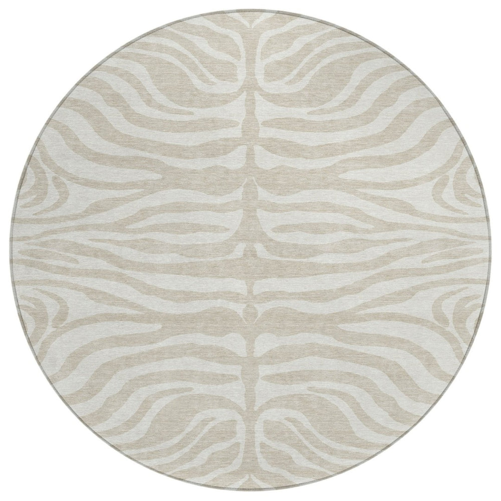 HomeRoots 5' Animal Print Area Rug – Durable, Washable, Indoor/Outdoor Design in Beige and Tan for Any Space 8' Round 600584