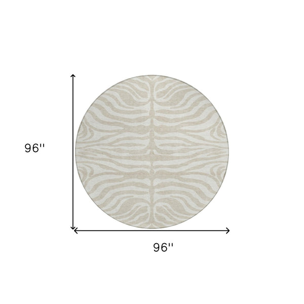 Homeroots 3' Artichoke Green And Ivory Animal Print Washable Area Rug For Indoor Or Outdoor Use, Durable Style 8' Round Polyester 600584