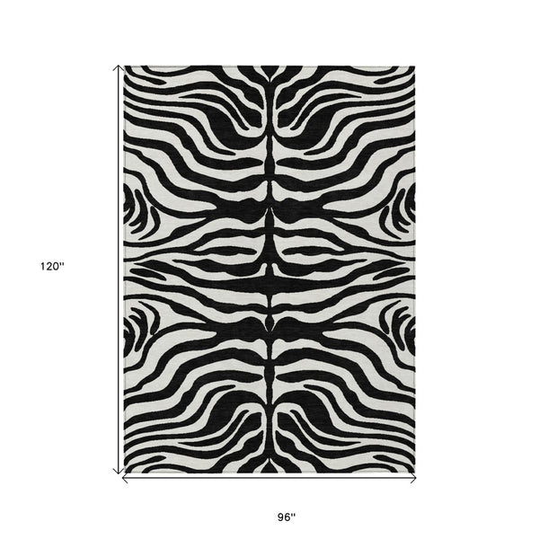 HomeRoots 5' Black and Ivory Animal Print Area Rug - Washable, Durable, Perfect for Indoor and Outdoor Use 8' X 10' 600591