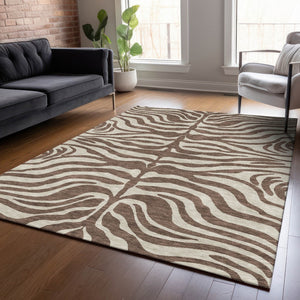 Homeroots 3' Artichoke Green And Ivory Animal Print Washable Area Rug For Indoor Or Outdoor Use, Durable Style 5' X 8' Polyester 600595