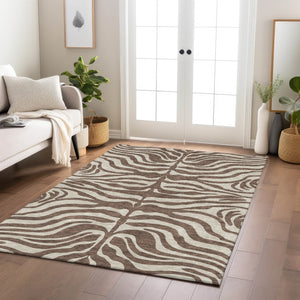 Homeroots 3' Artichoke Green And Ivory Animal Print Washable Area Rug For Indoor Or Outdoor Use, Durable Style 5' X 8' Polyester 600595