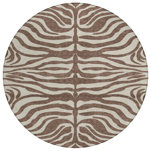 HomeRoots 5' Bold Brown and Beige Animal Print Washable Area Rug for Stylish Indoor and Outdoor Spaces 8' Round 600596