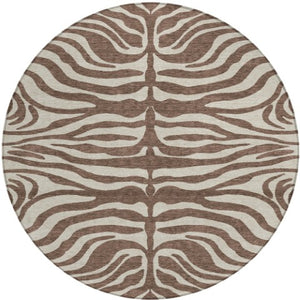 Homeroots 3' Artichoke Green And Ivory Animal Print Washable Area Rug For Indoor Or Outdoor Use, Durable Style 8' Round Polyester 600596