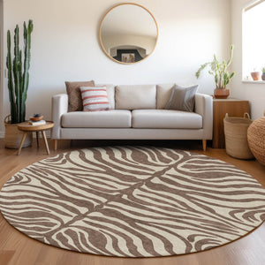 Homeroots 3' Artichoke Green And Ivory Animal Print Washable Area Rug For Indoor Or Outdoor Use, Durable Style 8' Round Polyester 600596