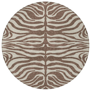 Homeroots 3' Artichoke Green And Ivory Animal Print Washable Area Rug For Indoor Or Outdoor Use, Durable Style 8' Round Polyester 600596