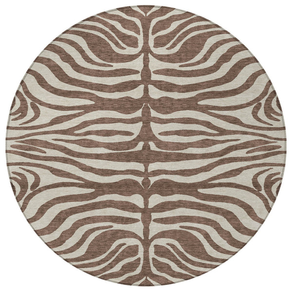 Homeroots 3' Artichoke Green And Ivory Animal Print Washable Area Rug For Indoor Or Outdoor Use, Durable Style 8' Round Polyester 600596