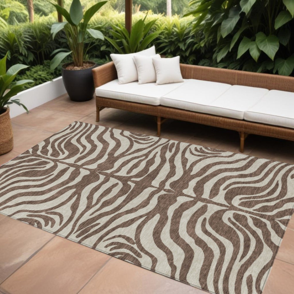HomeRoots 9' X 12' Stylish Brown and Beige Animal Print Rug – Durable, Washable for Indoor & Outdoor Use! 600598