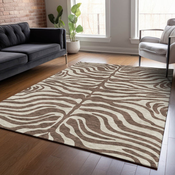 Homeroots 3' Artichoke Green And Ivory Animal Print Washable Area Rug For Indoor Or Outdoor Use, Durable Style 9' X 12' Polyester 600598