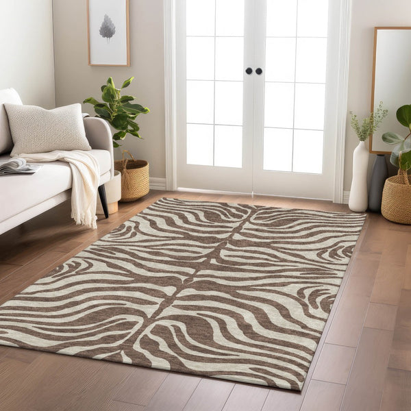 Homeroots 3' Artichoke Green And Ivory Animal Print Washable Area Rug For Indoor Or Outdoor Use, Durable Style 9' X 12' Polyester 600598