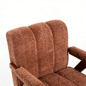 English Elm Mid-century Modern Chenille Lounge Chair Set Oak Frame Cloud Silhouette Living Room Rust Red W1170S00049
