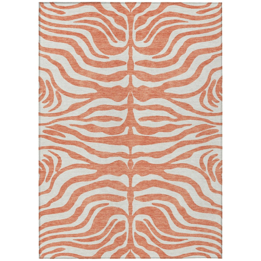 HomeRoots 5' Coral and Ivory Animal Print Area Rug - Stylish, Durable, Washable for Indoor and Outdoor Use 5' X 8' 600601