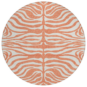 HomeRoots 5' Coral and Ivory Animal Print Area Rug - Stylish, Durable, Washable for Indoor and Outdoor Use 8' Round 600602