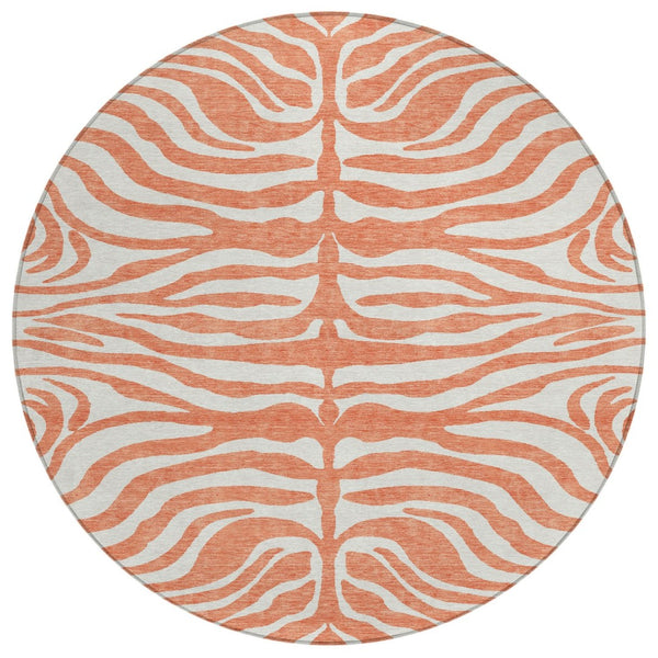 HomeRoots 5' Coral and Ivory Animal Print Area Rug - Stylish, Durable, Washable for Indoor and Outdoor Use 8' Round 600602