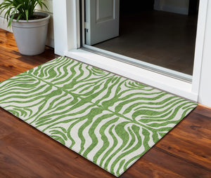 Homeroots 3' Artichoke Green And Ivory Animal Print Washable Area Rug For Indoor Or Outdoor Use, Durable Style 3' X 5' Polyester 600606