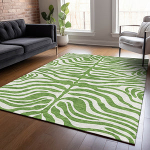Homeroots 3' Artichoke Green And Ivory Animal Print Washable Area Rug For Indoor Or Outdoor Use, Durable Style 3' X 5' Polyester 600606