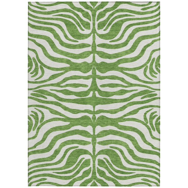Homeroots 3' Artichoke Green And Ivory Animal Print Washable Area Rug For Indoor Or Outdoor Use, Durable Style 5' X 8' Polyester 600607