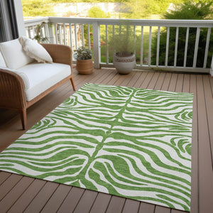 Homeroots 3' Artichoke Green And Ivory Animal Print Washable Area Rug For Indoor Or Outdoor Use, Durable Style 5' X 8' Polyester 600607