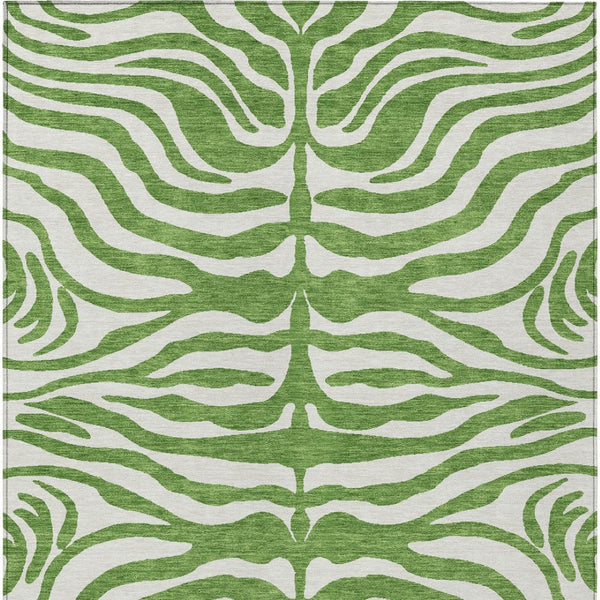 Homeroots 3' Artichoke Green And Ivory Animal Print Washable Area Rug For Indoor Or Outdoor Use, Durable Style 8' X 10' Polyester 600609
