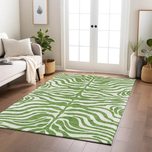 Homeroots 3' Artichoke Green And Ivory Animal Print Washable Area Rug For Indoor Or Outdoor Use, Durable Style 8' X 10' Polyester 600609
