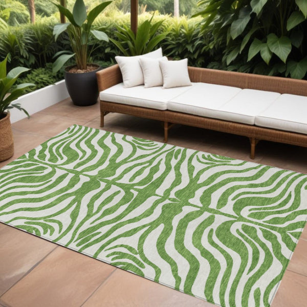 HomeRoots 9' X 12' Green & Ivory Animal Print Area Rug - Washable, Durable, Indoor/Outdoor Stylish Accent 600610