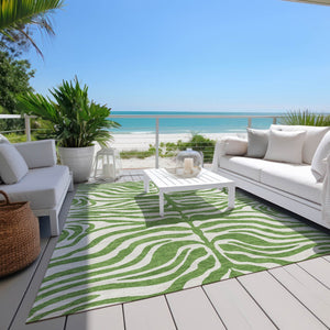 Homeroots 3' Artichoke Green And Ivory Animal Print Washable Area Rug For Indoor Or Outdoor Use, Durable Style 10' X 14' Polyester 600611