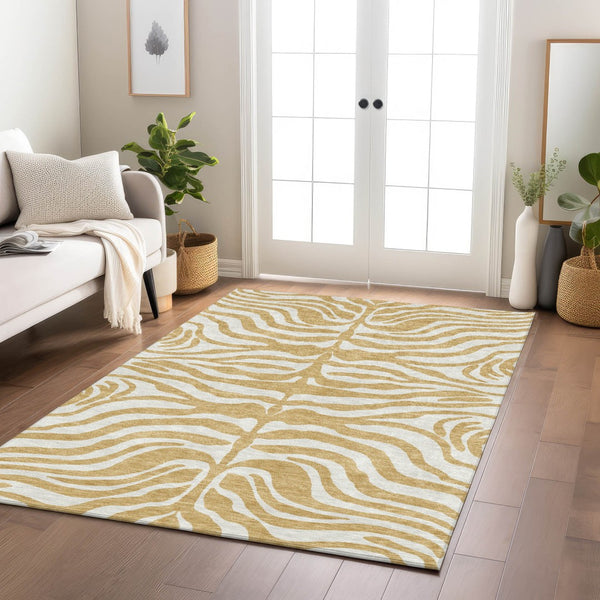 Homeroots 3' Artichoke Green And Ivory Animal Print Washable Area Rug For Indoor Or Outdoor Use, Durable Style 3' X 5' Polyester 600612