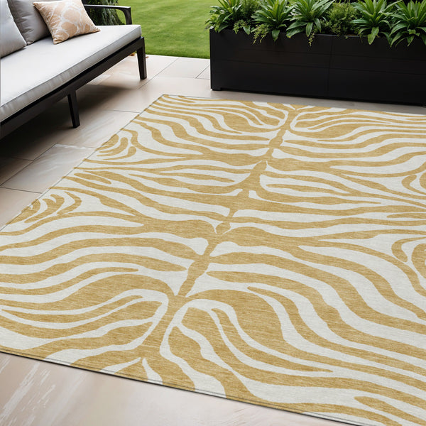 Homeroots 3' Artichoke Green And Ivory Animal Print Washable Area Rug For Indoor Or Outdoor Use, Durable Style 5' X 8' Polyester 600613