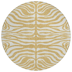 HomeRoots 5' Gold and Ivory Animal Print Area Rug - Stylish, Durable, Washable Design for Indoor and Outdoor Use 8' Round 600614