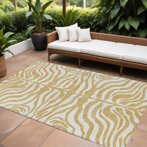 Homeroots 3' Artichoke Green And Ivory Animal Print Washable Area Rug For Indoor Or Outdoor Use, Durable Style 8' X 10' Polyester 600615