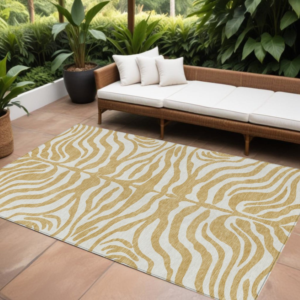 HomeRoots 9' Indoor Outdoor Gold and Ivory Animal Print Area Rug - Durable, Machine Washable, Stylish Decor 600616