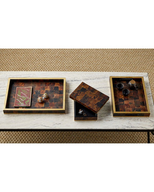 Currey & Company Casey Mother Of Pearl Tray Set - Elegant Decorative Trays With Gold Accents For Timeless Sophistication Brown Pen Shell ,Stainless Steel ,Wood 1200-1022-currey-company