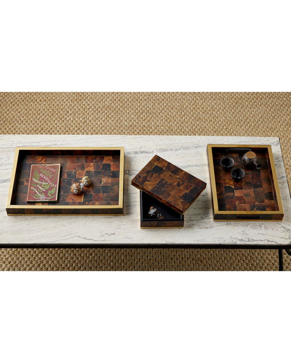 Currey & Company Casey Mother Of Pearl Tray Set - Elegant Decorative Trays With Gold Accents For Timeless Sophistication Brown Pen Shell ,Stainless Steel ,Wood 1200-1022-currey-company
