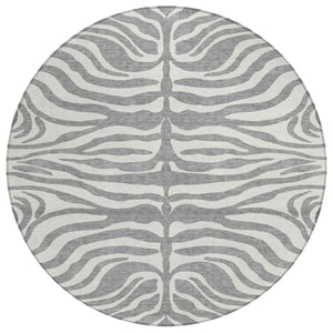 HomeRoots 5' Gray and Ivory Animal Print Area Rug - Stylish, Durable, Washable for Indoor and Outdoor Use 8' Round 600620