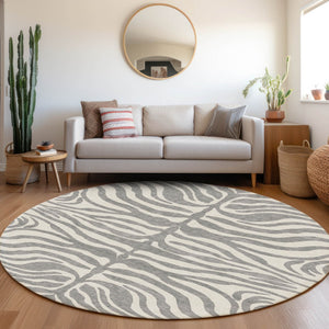 Homeroots 3' Artichoke Green And Ivory Animal Print Washable Area Rug For Indoor Or Outdoor Use, Durable Style 8' Round Polyester 600620