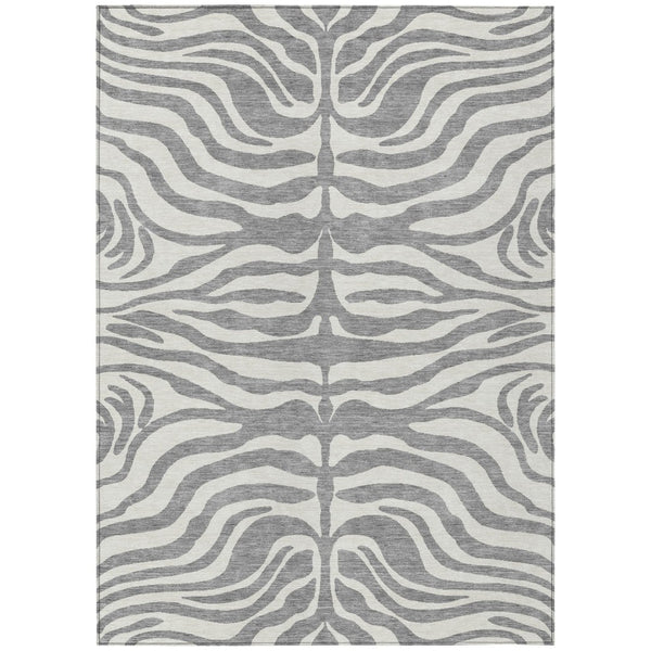 HomeRoots 5' Gray and Ivory Animal Print Area Rug - Stylish, Durable, Washable for Indoor and Outdoor Use 8' X 10' 600621