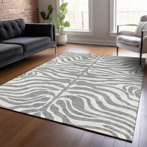 Homeroots 3' Artichoke Green And Ivory Animal Print Washable Area Rug For Indoor Or Outdoor Use, Durable Style 8' X 10' Polyester 600621