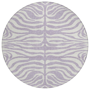 HomeRoots 5' Stylish Lavender and Ivory Animal Print Area Rug - Durable, Washable Indoor/Outdoor Design 8' Round 600626