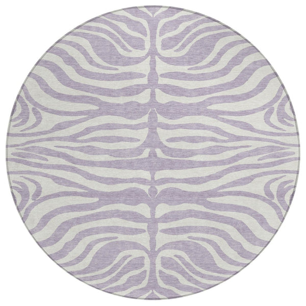 HomeRoots 5' Stylish Lavender and Ivory Animal Print Area Rug - Durable, Washable Indoor/Outdoor Design 8' Round 600626