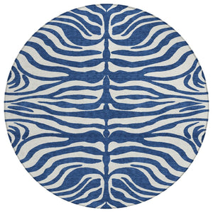 HomeRoots 5' Navy Blue and Ivory Animal Print Area Rug - Stylish, Durable, Washable for Indoor and Outdoor Use 8' Round 600632